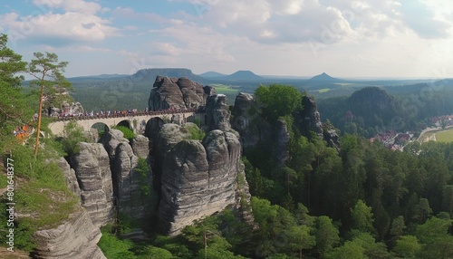 panorama view of the bastei the bastei is a famous rock formation in saxon switzerland national park near dresden germany photo