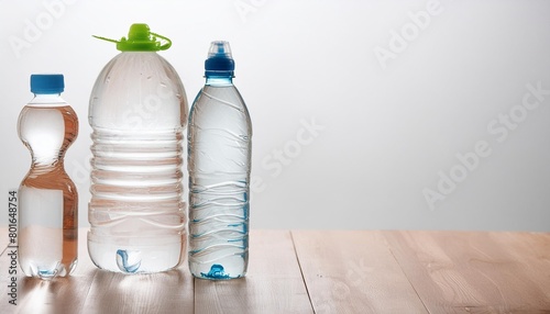 still life of different plastic water bottles
