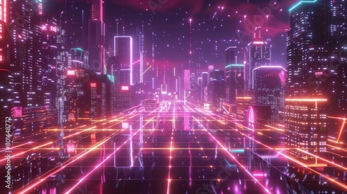 Neon grids mapping digital evolution