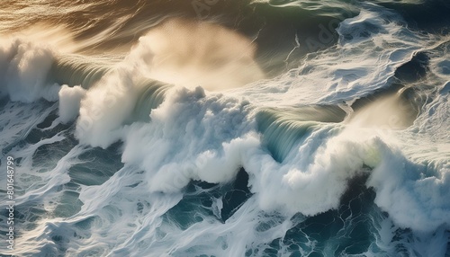 in a close up view dynamic ocean waves crash with intensity creating a mesmerizing display of white foam as the relentless energy of the sea unfolds in vivid detail