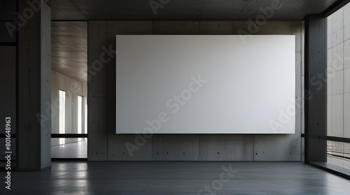 Empty Banner in Contemporary Concrete Interior, Interior Design Showcase, Advertising Campaign, Product Promotion   © Mustapha.studios