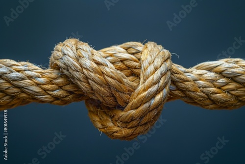 A tied knot on a rope. Business concept. Backdrop with selective focus and copy space