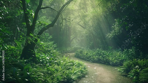 A serene landscape with a winding path through a lush forest  symbolizing the journey of resilience and hope for those living with multiple sclerosis on World Multiple Sclerosis Day.
