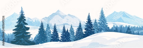 cartoon illustration snowy mountain landscape pine trees design splash loosely cropped princess banner holiday vibe grass russia photo