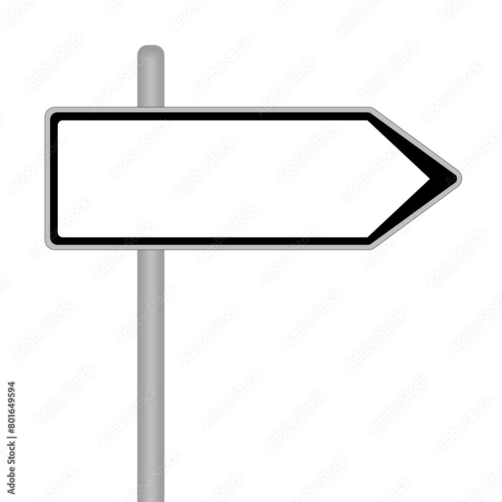 Panneau de direction court, vierge pour texte libre, sur poteau, flèche vers la droite. Panneau de direction court, vierge pour texte libre, sur poteau, flèche vers la droite.
