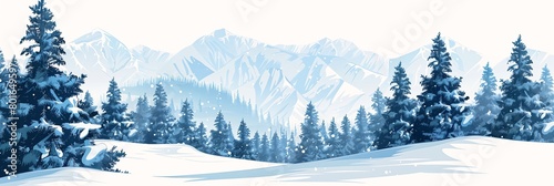 snowy mountain landscape pine trees snow covered mountains vector santa excellent use negative space neo promotional sparse frozen purity young photo