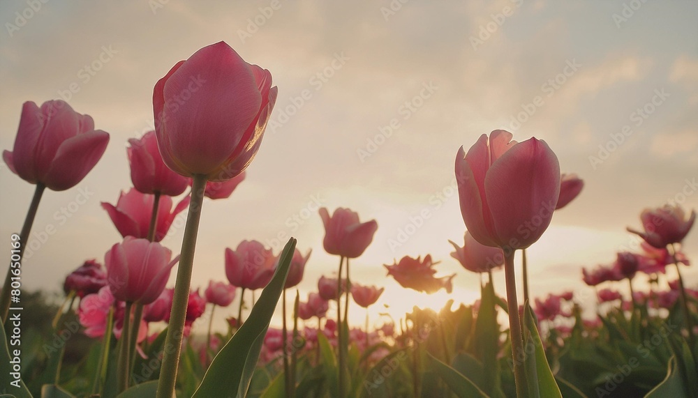 tulips field with sky background