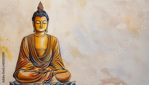 watercolor painting of a buddha statue sign for peace and wisdom