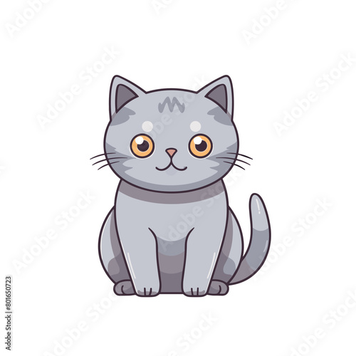 Cute cartoon gray cat isolated on white background. Vector illustration.