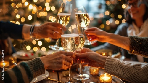 People celebrating new year with champagne toast