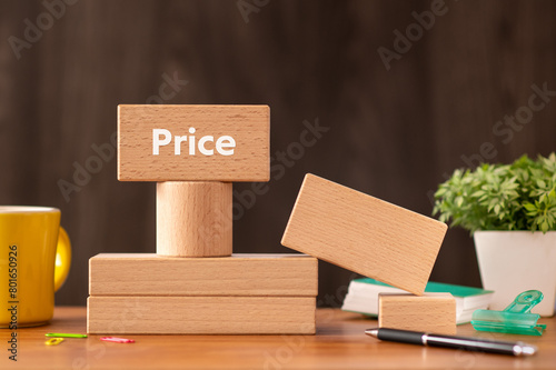 There is wood block with the word Price. It is as an eye-catching image.