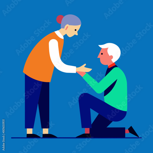 Elderly person teaching a younger colleague a new skill or technique