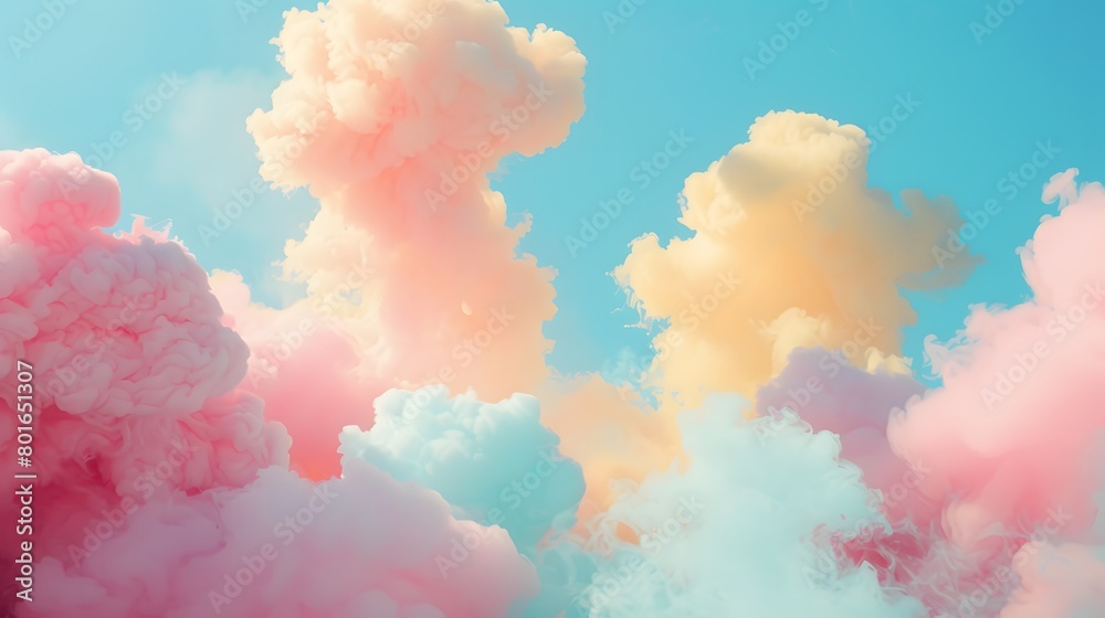 Dreamy Sky with Fluffy Pink, Yellow and Blue Clouds at Sunset