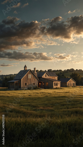 Modern farmhouse on a meadow hill
