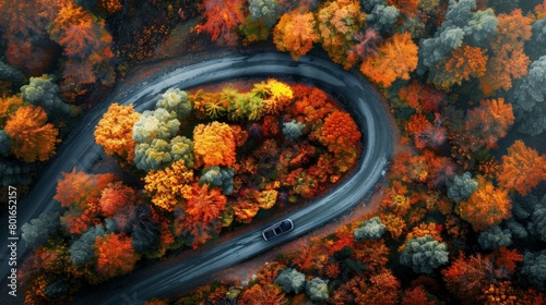  Aerial View of a Vehicle Driving Along a Small Road