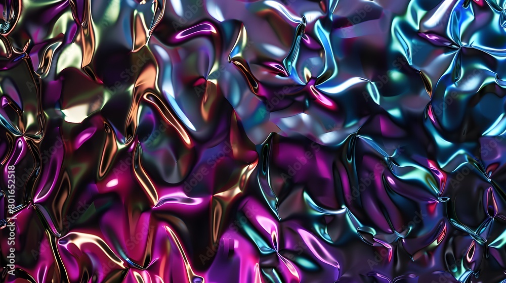 Fototapeta premium Modern 3D backdrop with moving holographic neon geometrical wavy pattern—a blend of technology and art. Perfect for backgrounds, banners, wallpapers, posters, and covers.