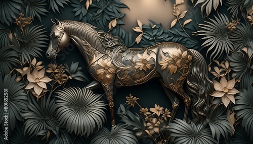 plants animals horses metal elements texture background modern paintings © Dayami