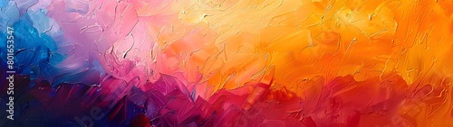 Colorful abstract landscape with vibrant flowing layers resembling mountain ranges and skies, wide banner photo