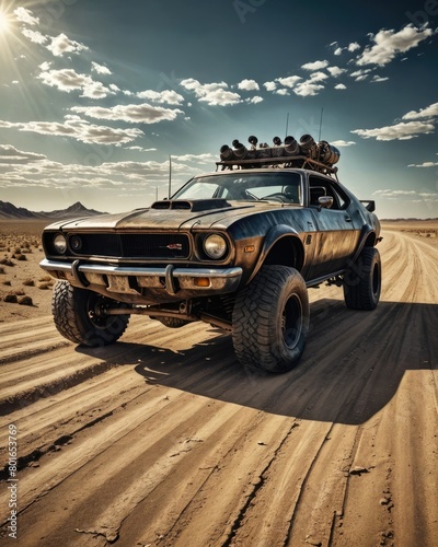 A steampunk car in the desert