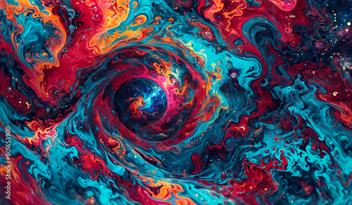 Vibrant Abstract Art with Swirling Red and Blue Patterns