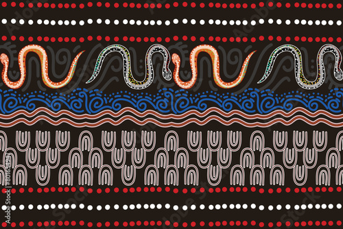 Embroidered vector seamless pattern. Colorful ornament. Ethnic and tribal motifs. aboriginal pattern. Prints for textiles. Vector illustration.