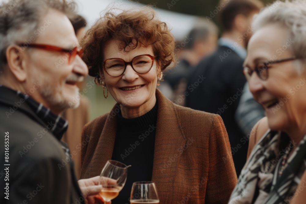 Group of senior friends toasting with glasses of wine at an outdoor party Group of senior friends toasting with glasses of wine at an outdoor party