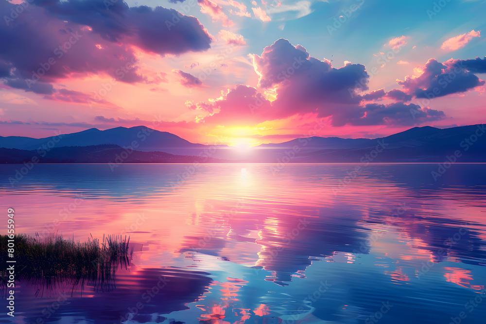 Peaceful Lake Waters, Sunset Serenity