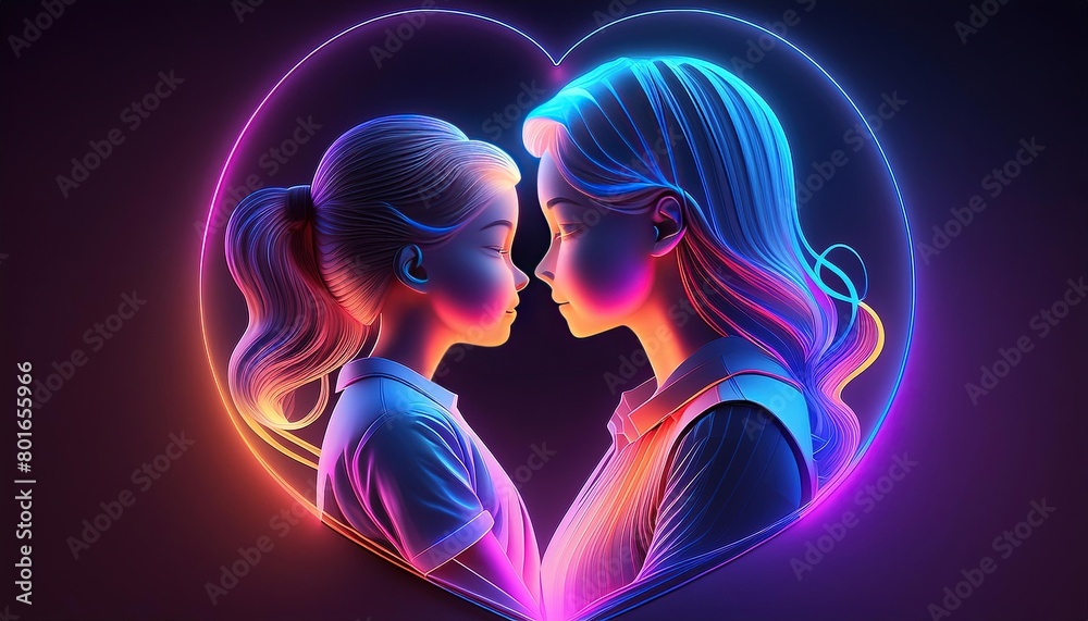 Hologram of happy relationship between mother and daughter