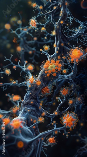 closeup tree orange flowers growing neuron dendritic monster viral background achluophobia necro photo