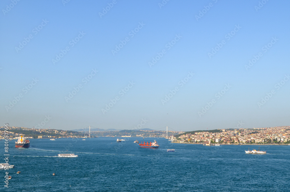 view of the bosphorus , bridge and the ships