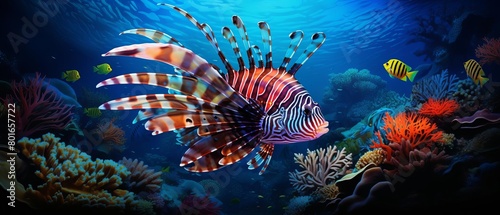 A beautiful and vibrant underwater scene of a coral reef with a variety of fish swimming around