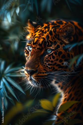 closeup leopard jungle leaves gorgeous focused stare sabertooth staggering beauty kitty cat kitten auburn eyes hidden fur