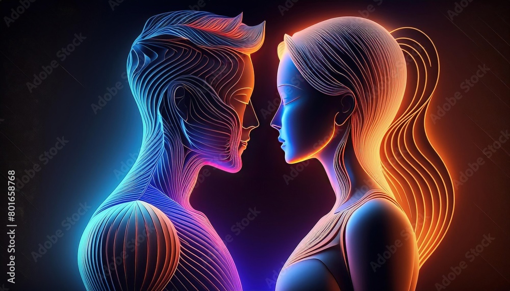 Hologram of a happy relationship between a man and a woman Hologram of a happy relationship between a man and a woman