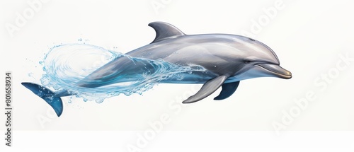 A bottlenose dolphin leaps gracefully through the ocean waves, its sleek body glistening in the sunlight © FlyingWeed_AI