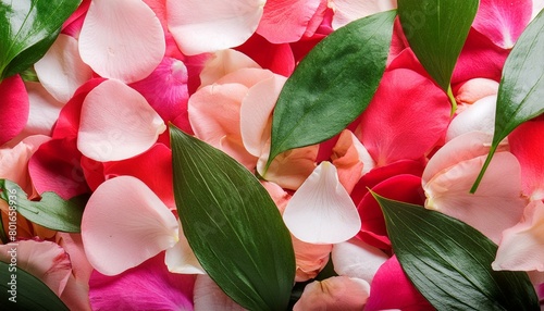  Background texture flower petals and leaves. Pink and red romantic floral pattern backdrop.