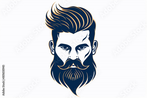 Stylish barber shop logo featuring a dashing man with a beard and mustache on white backdrop. photo