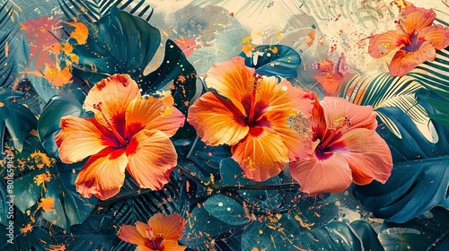 Close-up view of abstract tropical florals  blending exotic flower patterns with artistic flair.
