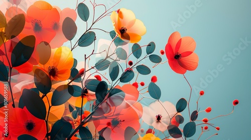 Bold and minimalist abstract background  focusing on close-up geometric floral compositions for a sleek effect.