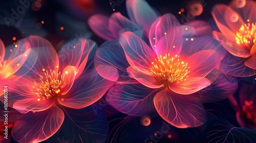 Abstract background with detailed close-up of neon floral designs, merging the allure of neon with botanical elegance.