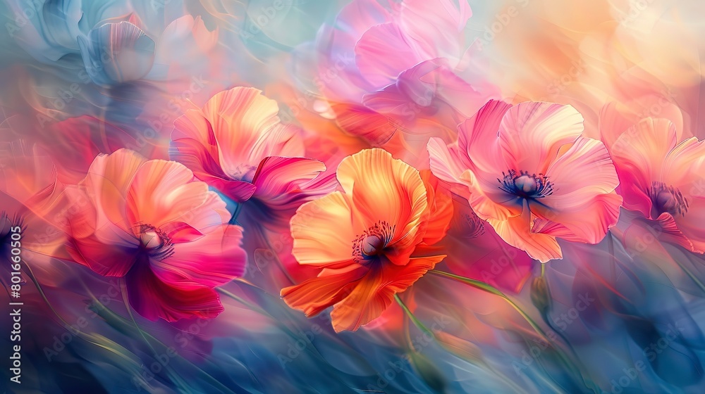 High-resolution abstract featuring the gentle sway of impressionist floral scenes, focusing on the blend of colors and light. High-resolution abstract featuring the gentle sway of impressionist floral scenes, focusing on the blend of colors and light.