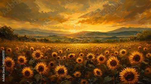 field sunflowers sunset background rapture always sun wide horizon praise wall photo
