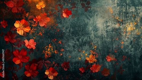 Bold and atmospheric abstract background, focusing on close-up grunge floral designs for a deeply aesthetic effect. © Thanthara