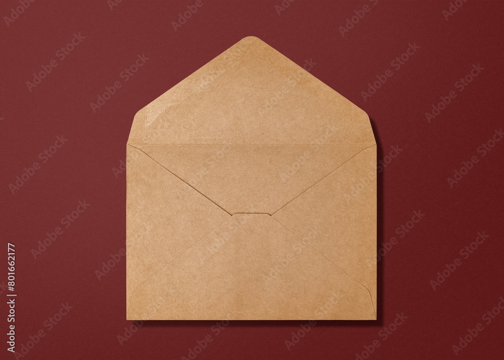 Brown opened envelope, flat lay design Brown opened envelope, flat lay design