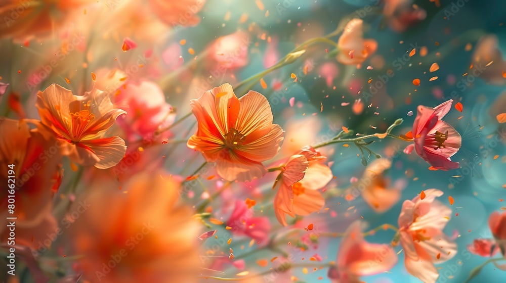 Close-up abstract of flowers in mid-explosion, blending the instantaneous beauty of blossoming with artistic expression. Close-up abstract of flowers in mid-explosion, blending the instantaneous beauty of blossoming with artistic expression.