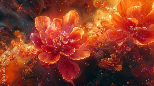 High-resolution abstract featuring the dynamic energy of floral explosions  emphasizing the chaotic beauty of blooms. 