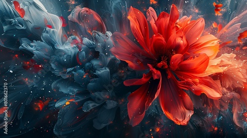 Bold and dramatic abstract background, focusing on close-up floral explosions for a captivating, mesmerizing effect. 