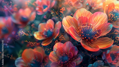 Abstract background with detailed close-up of psychedelic florals, merging the botanical with the otherworldly.