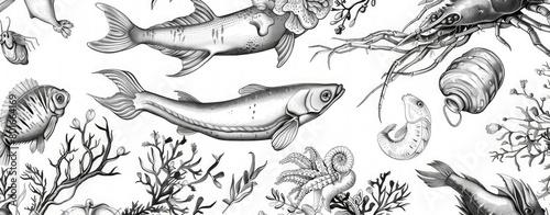 sea foods sketch design photo