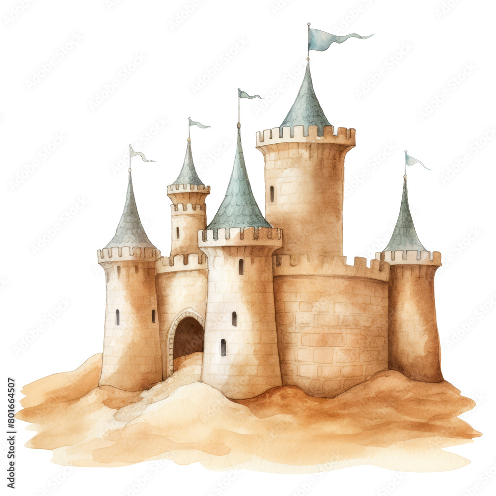 Sandcastle Isolated Detailed Watercolor Hand Drawn Painting Illustration