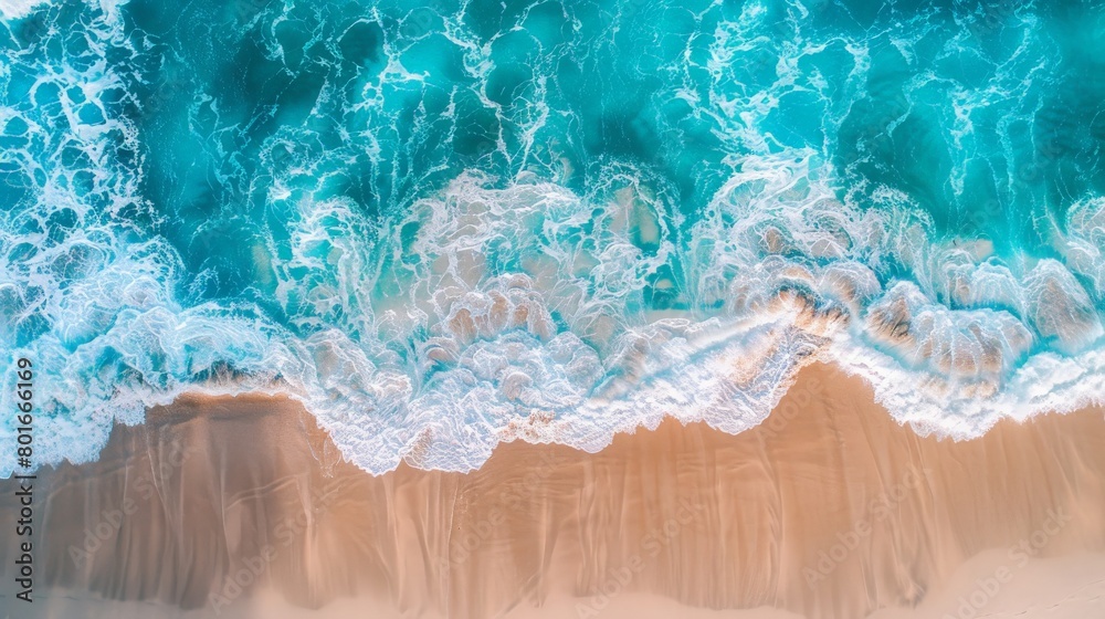 Serene Aerial View of Waves Rolling on the Shoreline